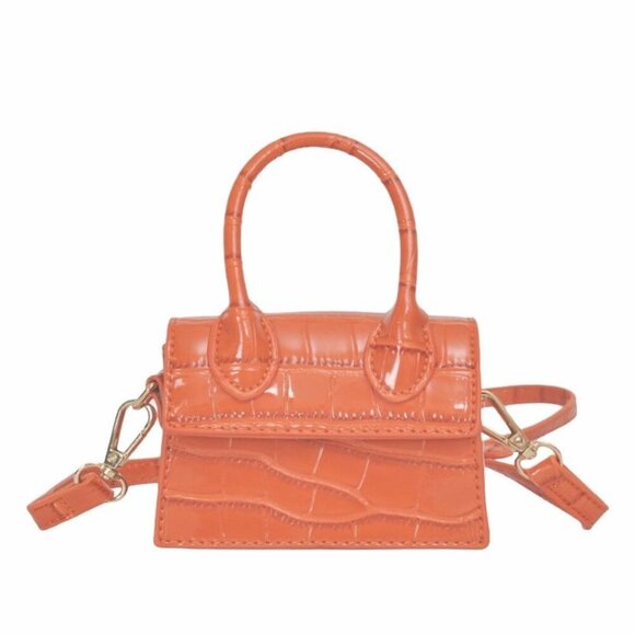 Mini Orange Croc Embossed Polyurethane Leather Convertible Shoulder & Handbag - Picture 1 of 4